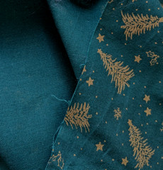 34″ x 44″ Golden CHRISTMAS TREES on Dark Green Background COTTON FABRIC