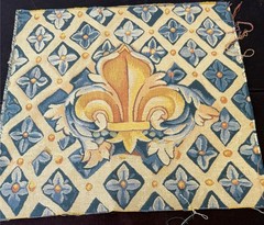 Vintage Tapestry Fabric Square with Large Fleur de Lys ZZ778