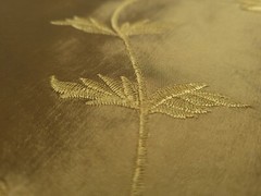 SP 412 SEPIA Embroidered Bronze Green Floral Vine Taffeta Drapery Fabric