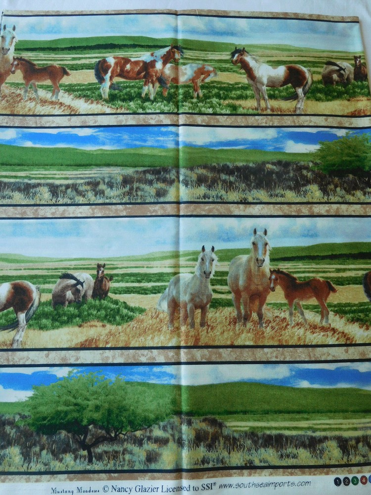 1 yard cotton quilt fabric MUSTANG MEADOW Nancy Glazier SSI South Sea Import BTY