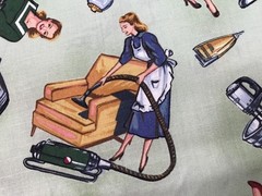Fabric RARE Michael Miller HOUSEWORK Retro 50s Appliances & Housewives Work BTY