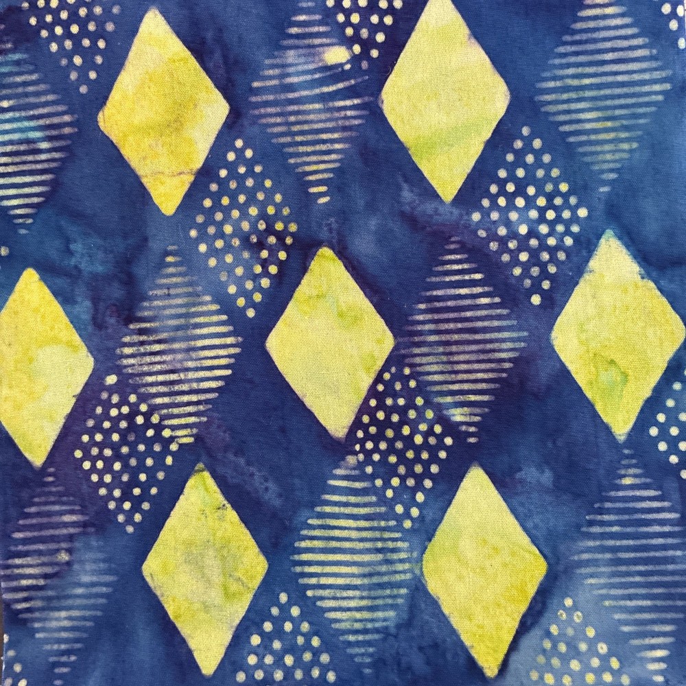1 Yard Beautiful Unique Batik Fabric Royal Blue & Yellow Harlequin Diamonds QSQ