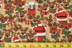 By 1/2 Yd, Vintage, Christmas Santa & Reindeer Cotton, Minnesota Fabrics, V590