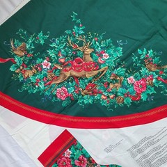 2 Cranston Christmas Tapestry Tree Skirt Fabric Panel Stocking Reindeer Pinecone