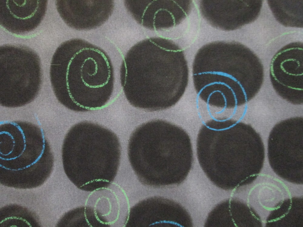 Harmony Swirls Green Blue Black White Cotton Fabric BTHY