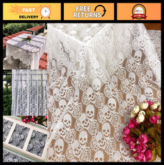 Soft White Lace Fabric by the Yard, Skull Rose Pattern, 59″x72″, DIY Craft & Sew