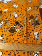 2 pieces cotton fabric /Snoopy & falling leaves 16″ x 38″& solid brown 17 x 44″