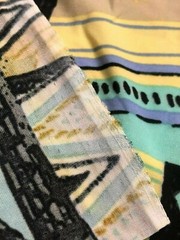 2yd(78″)Lx60″W yellow/black/teal/blue SW-theme pattern jersey qiana-like knit