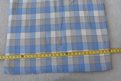 22″ Long x 58″ Wide, Cream Tan Blue & Brown Blocks Lt-to-Mid-Weight Wool, A571