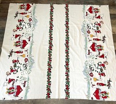 Vintage Christmas Double Border Santa & Vintage Children Cotton 1.5 yards x 59″