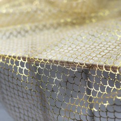 Gold Print Fish Scale Mesh Fabric Costume Clothes Dress Curtain Background Decor