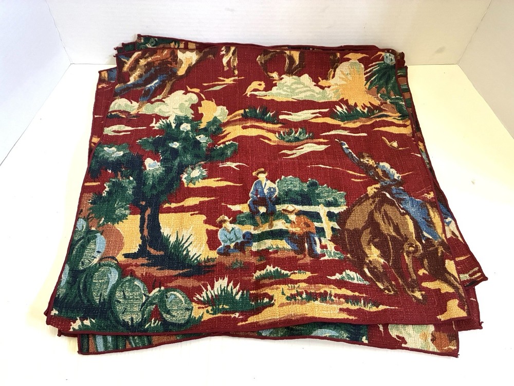 1940s Bloomcraft Cowboys-Wild Horses Placemats/fabric (6 Total)