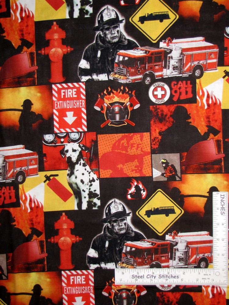 Fire Fireman Flames Fire Truck Fabric By The Yard Firefighter Cotton by Springs