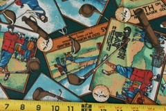 By 1/2 Yd, Vintage/Colorful Golf-Scene Patches Quilt Cotton/Kessler/Concord,V805