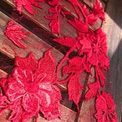 Nina RED Polyester 3D Floral Embroidery on Mesh Lace Fabric by the Yard – 10032