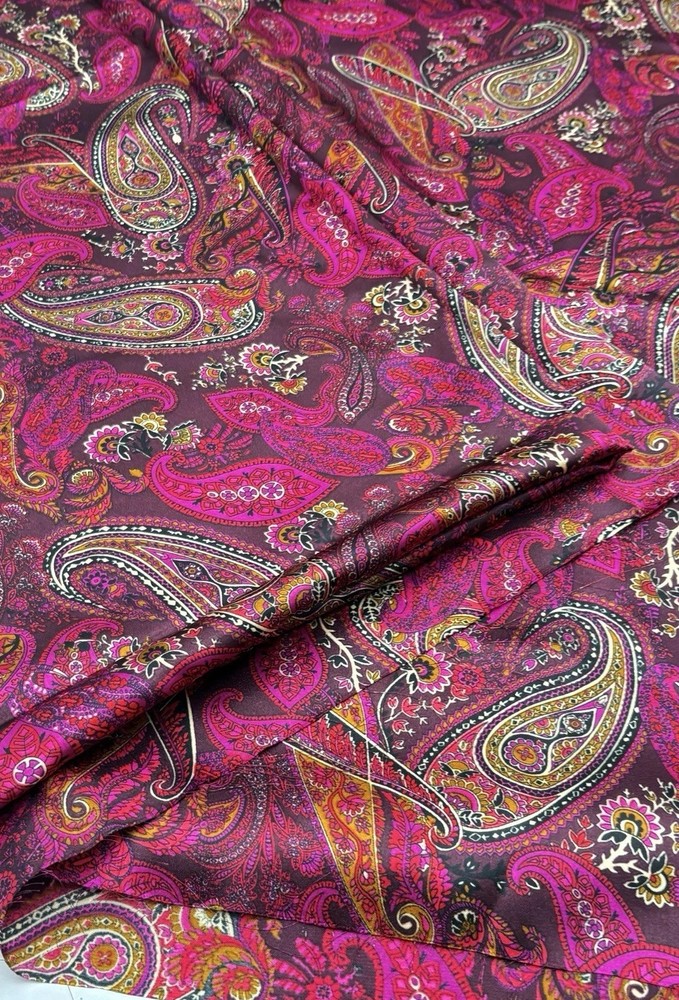 Fuchsia Pink Berry Paisley Floral Satin Fabric Silky Soft Charmeuse 3 YDS x 58”