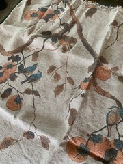 ‘Persimmon Birds’ Flax Linen Fabric by Nathan Turner – 1 yard