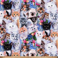 Garden Cats Kittens Print Fleece Fabric – 60″ Wide – Sold by The Yard