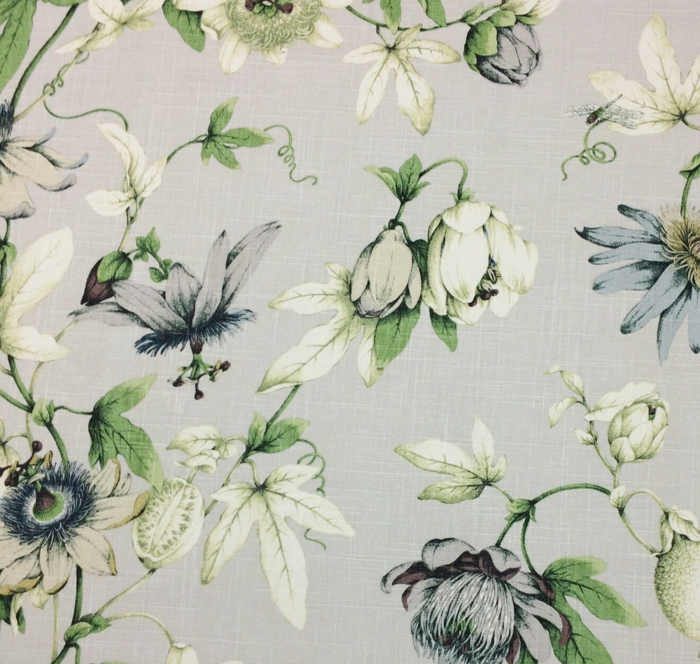 P KAUFMANN COUNTRY COTTAGE DOVE GRAY FLORAL DRAGONFLY LINEN FABRIC BY YARD 54″W