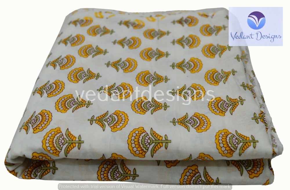 Indian Cotton Running Sewing Craft Block Print Fabric Dressmaking 5 Yard