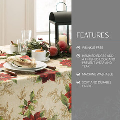 Poinsettia Holiday Tablecloth, Wrinkle Resistant, 60″x120″ Rectangle
