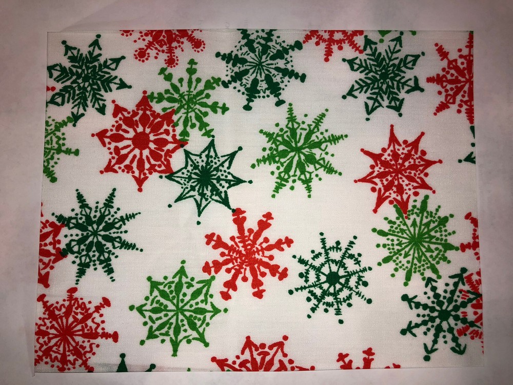 15″X18″ 100% Cotton Fabric Red & Green Snowflakes on White