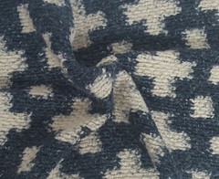 100% Wool Sweater Knit Fabric by the Yard Cross Pattern Navy Beige 4/18