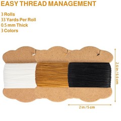 Upholstery Repair Kit, Bonded Round Waxed Thread Set with Black, White, Brown