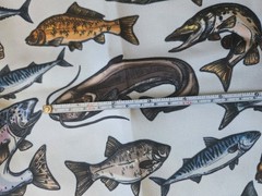 White Canvas With Fish Print Fabric 58″ X 35″ Sewing Projects Crafting Home
