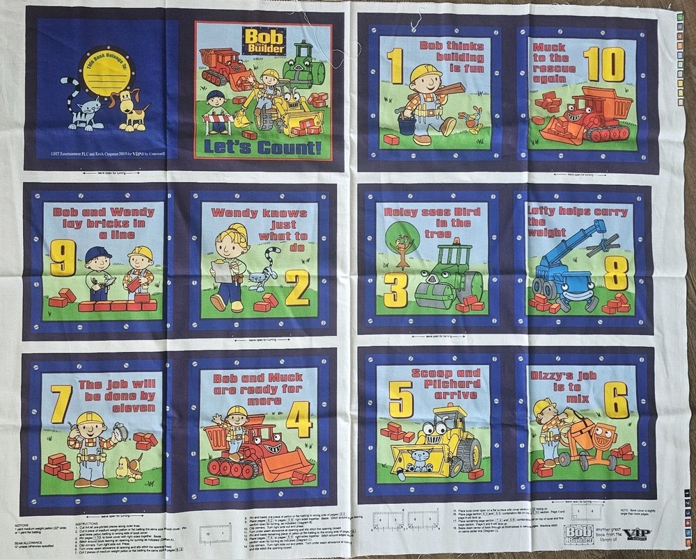 Cranston Print Works Bob The Builder Cotton Fabric Book Panels 19.5″×10″ Each