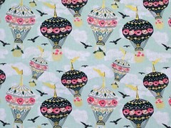 FAT QUARTER HOT AIR BALLOONS SKY BIRDS GOLD METALLIC EMMA & MILA COTTON FABRIC