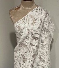 1 Yard White Sequins Embroidered Lace Fabric 50” Width