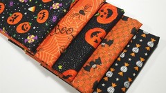 Vintage Halloween Black Orange Glitter Pumpkin Spider Bat Quilt Fabric Scrap Lot