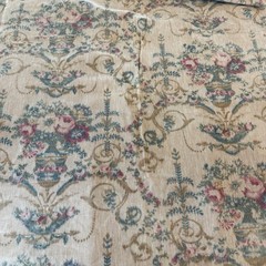 Vintage Linen Blend Turkish Style Floral Rose Bouquet Urn Scroll Fabric 3ydx35”