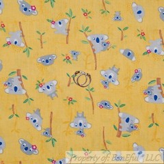 BonEful Fabric FQ Cotton Quilt Yellow Gray Koala Bear Aussie Australia Animal UK