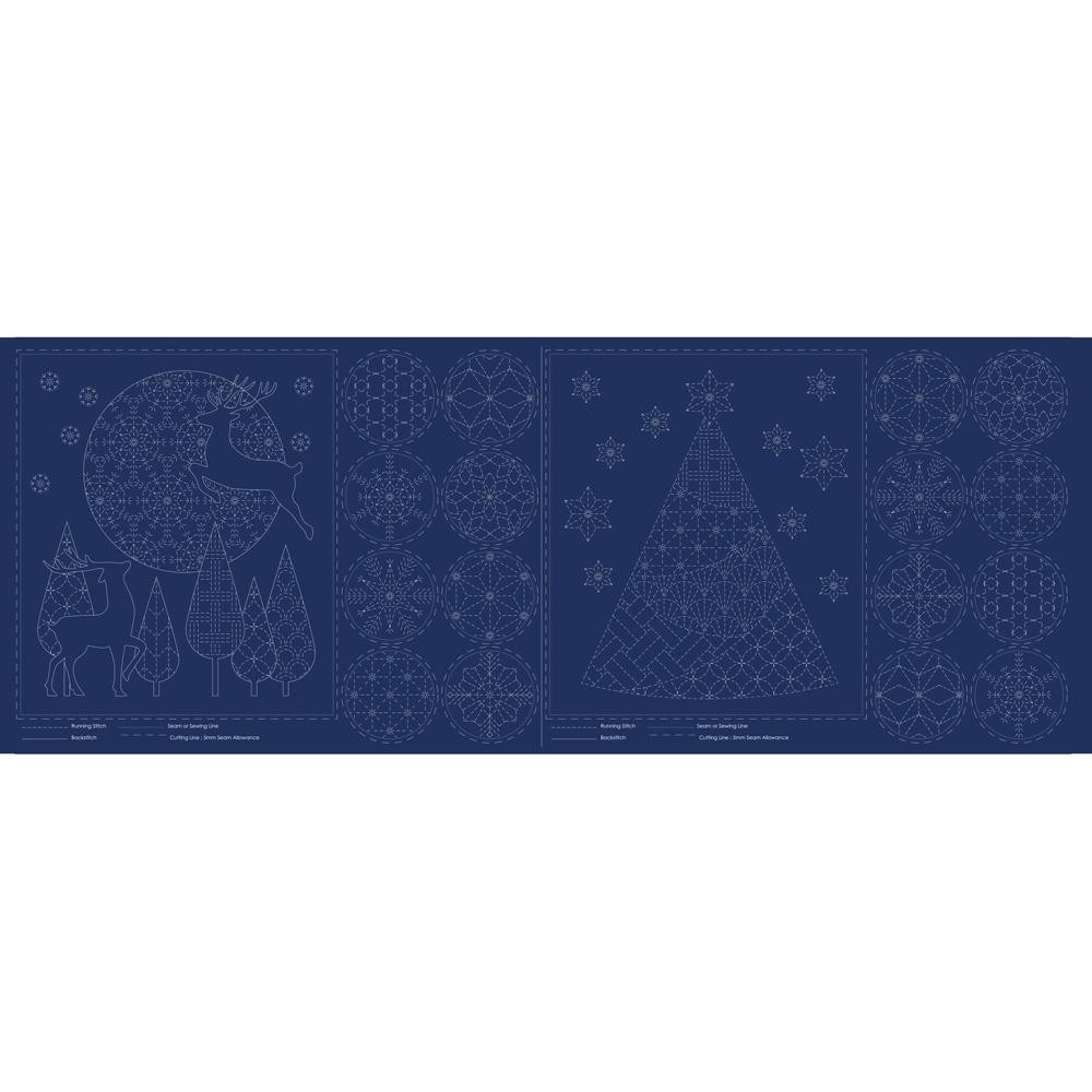 Patchwork Sewing Fabric Sashiko Christmas Navy Panel 60x137cm