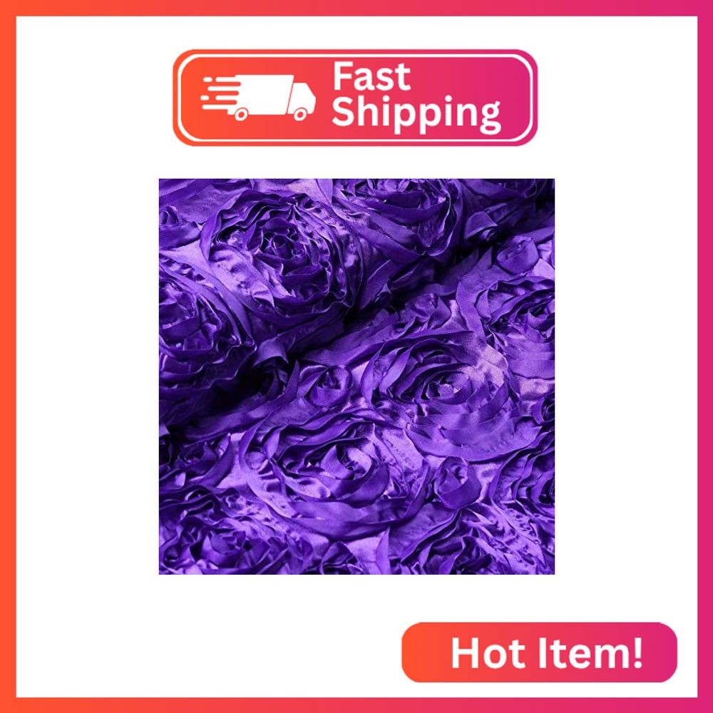 AK TRADING CO. 54-Inch Wide Premium Satin Rosette 3D Rose Design Ribbon Fabric (