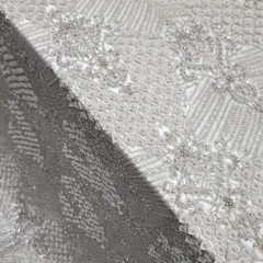 Silver Beads Lace Fabric By The Yard Embroidery 3d Chiffon Leaves Sequins Lace