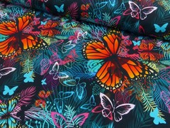 1m x 1.50m French terry butterfly butterflies blue 95% cotton, 5% EL 230g/m²