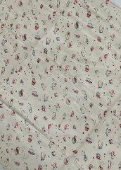 VTG Thai Silk Fabric Handwoven Creme Abstract Swirls Teal Copper Red 78 x 44