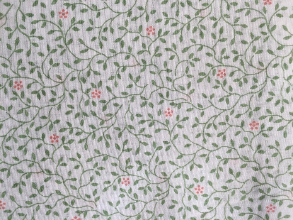 4yd.+ cut Small print quilting cotton white with pastel green pink bedding