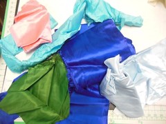 large lot of 5 colors of satin and acetate around 7 yards