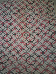 3 Yds WAVERLY Cream/Pink/Gray Interlocking Circles Heavy Twill, Price is BTY