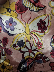 Butterflies Pink Fabric Shiny Satin Polyester JOANN 58″ wide x 73″ long ~2 Yards