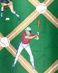 VTG Princess Fabrics Green Quilted Baseball Themed Cotton Fabric 1+Y #64
