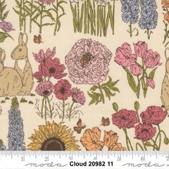 MODA My Secret Garden 100% cotton fabric by yard 36×44 20982 11 Flowers Bunnies