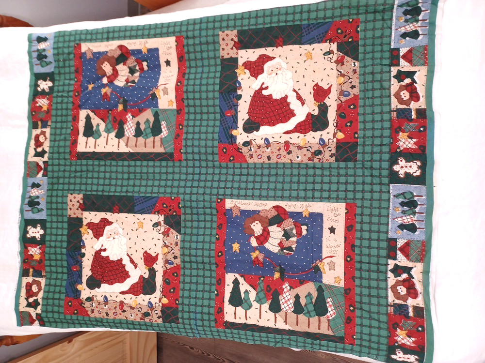 VTG Old Time Santa Squares Leslie Beck VIP Craft Fabric Panel Cotton 1 Pc 35×43