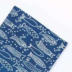 Indigo Fish Print Fabric Cotton Hand Block Summer Dressmaking Fabric By The Yard
