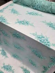 Mint 3D Floral Lace Fabric by Yard – Flowers on Mesh for Prom & Dresses