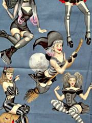 Alexander Henry Gorgeously Goth Dark Gray Fabric Sexy Ladies Cat Halloween Yard